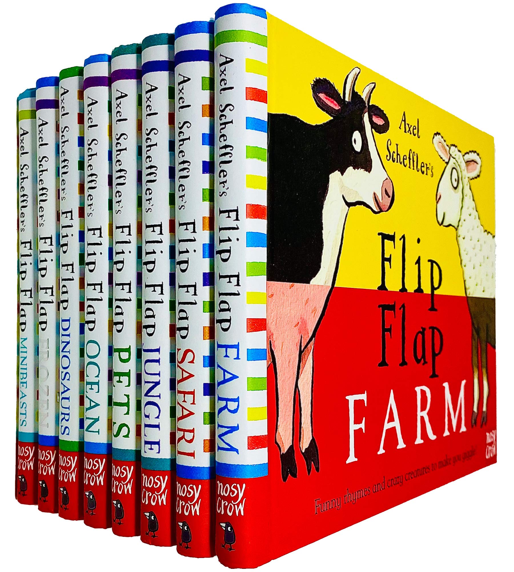 Flip Flap Series by Axel Scheffler 8 board books collection set front cover artwork, ages 0-3