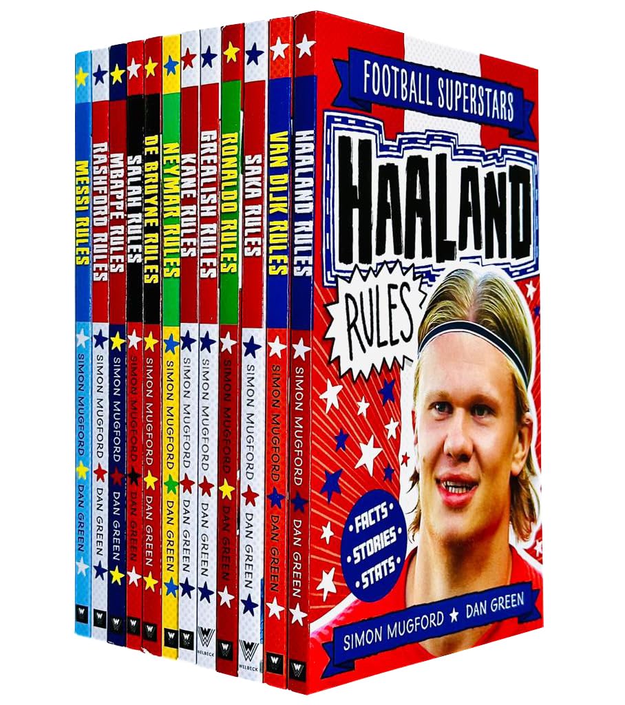 Football Superstars Rules 12 Books Collection Set by Simon Mugford & Dan Green - front cover artwork, paperback biography set for kids ages 5-9