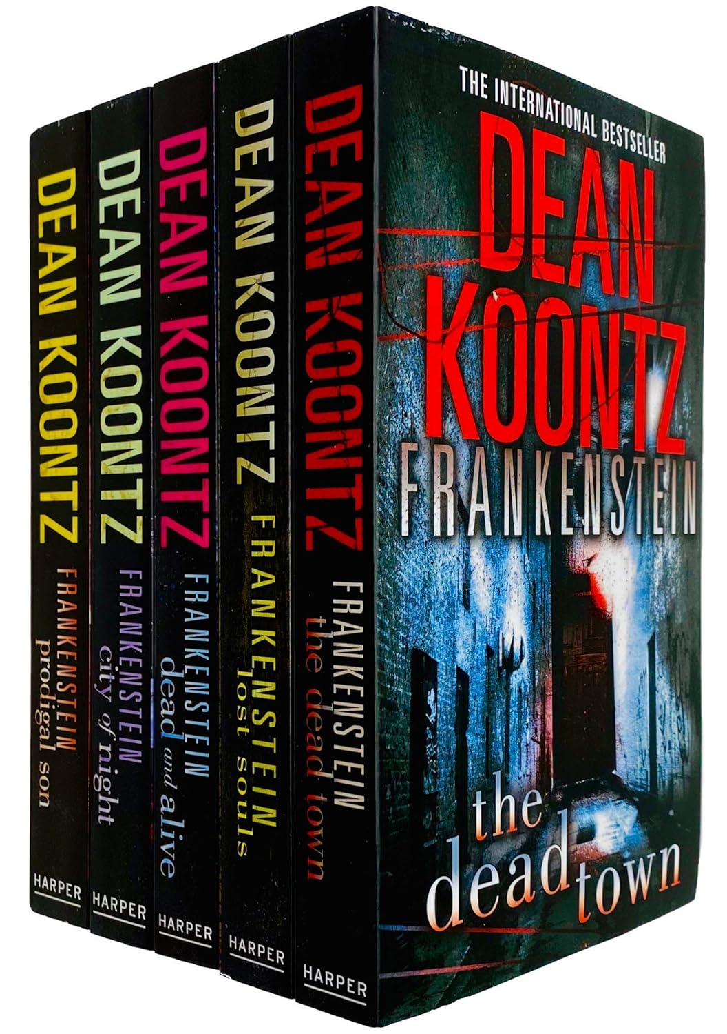 Front cover of Dean Koontz's Frankenstein Series 5 Books Collection Set, paperback fiction novels with dark, atmospheric horror-thriller cover art.