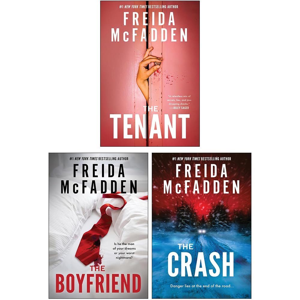Freida McFadden 3 Books Collection Set paperback front cover featuring The Tenant, The Boyfriend, and The Crash