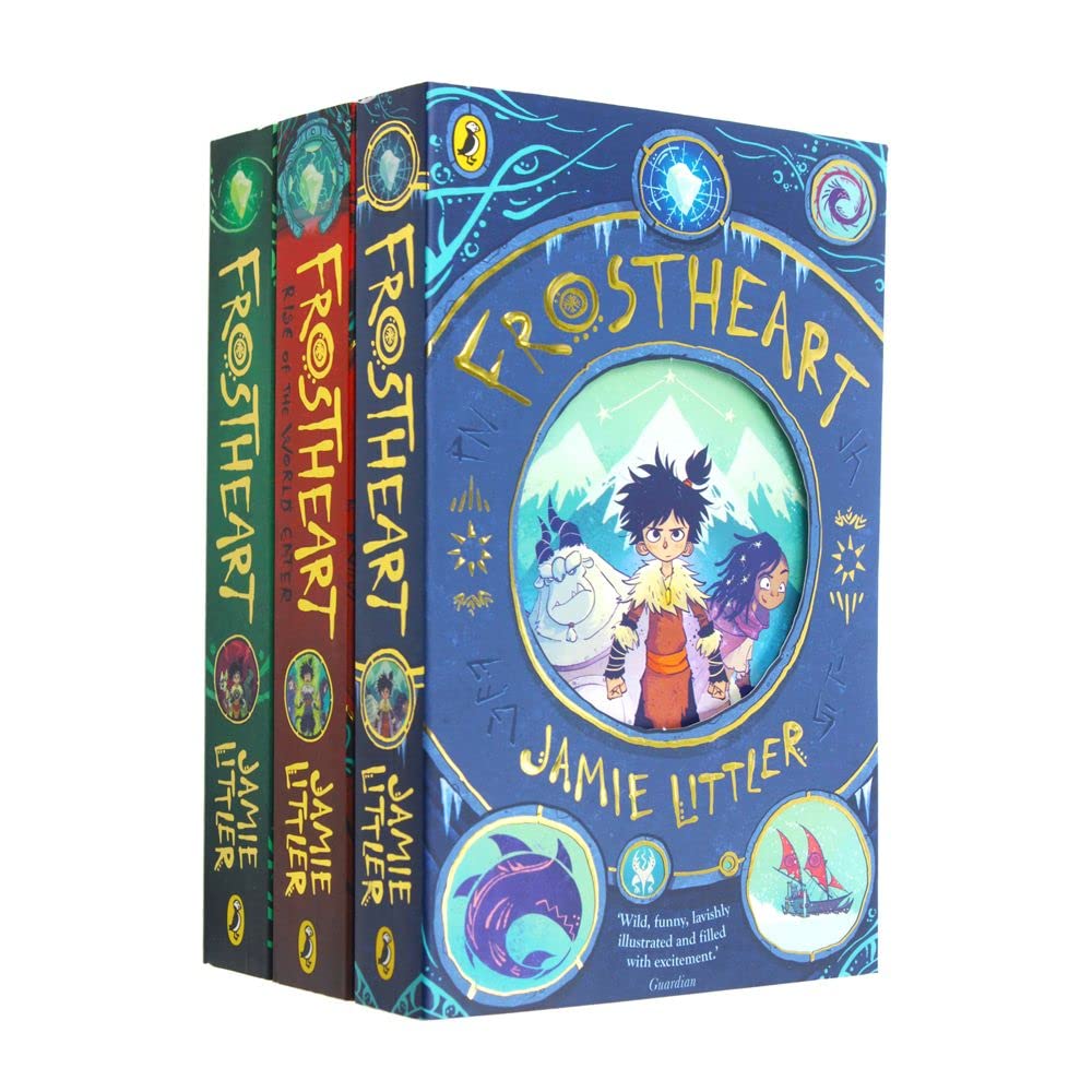 Frostheart Trilogy 3 book paperback set by Jamie Littler showing Frostheart, Escape from Aurora, and Rise of the World Eater covers