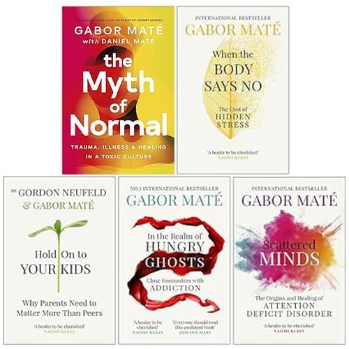 Front cover view of the Gabor Maté 5 books collection set in paperback, including The Myth of Normal and Scattered Minds