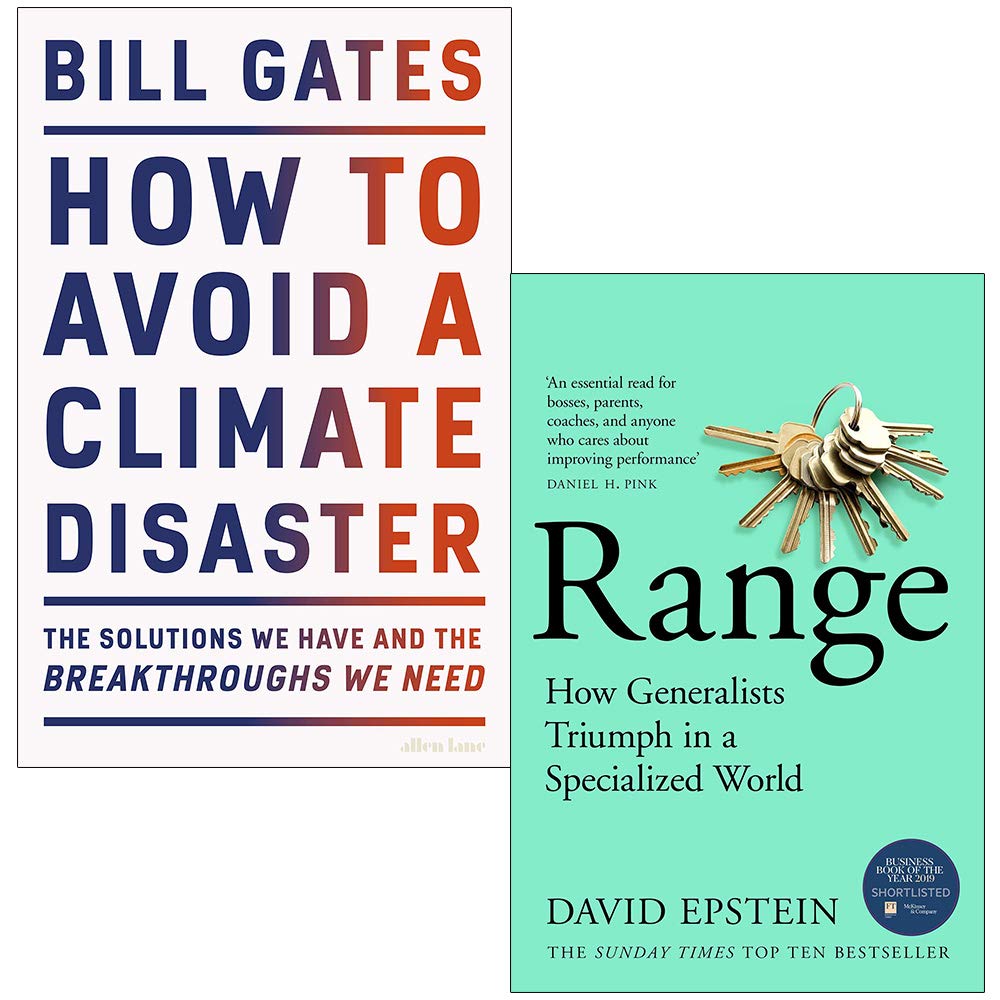 Front cover of Gates Epstein 2 Books Collection Set featuring How to Avoid a Climate Disaster and Range paperbacks