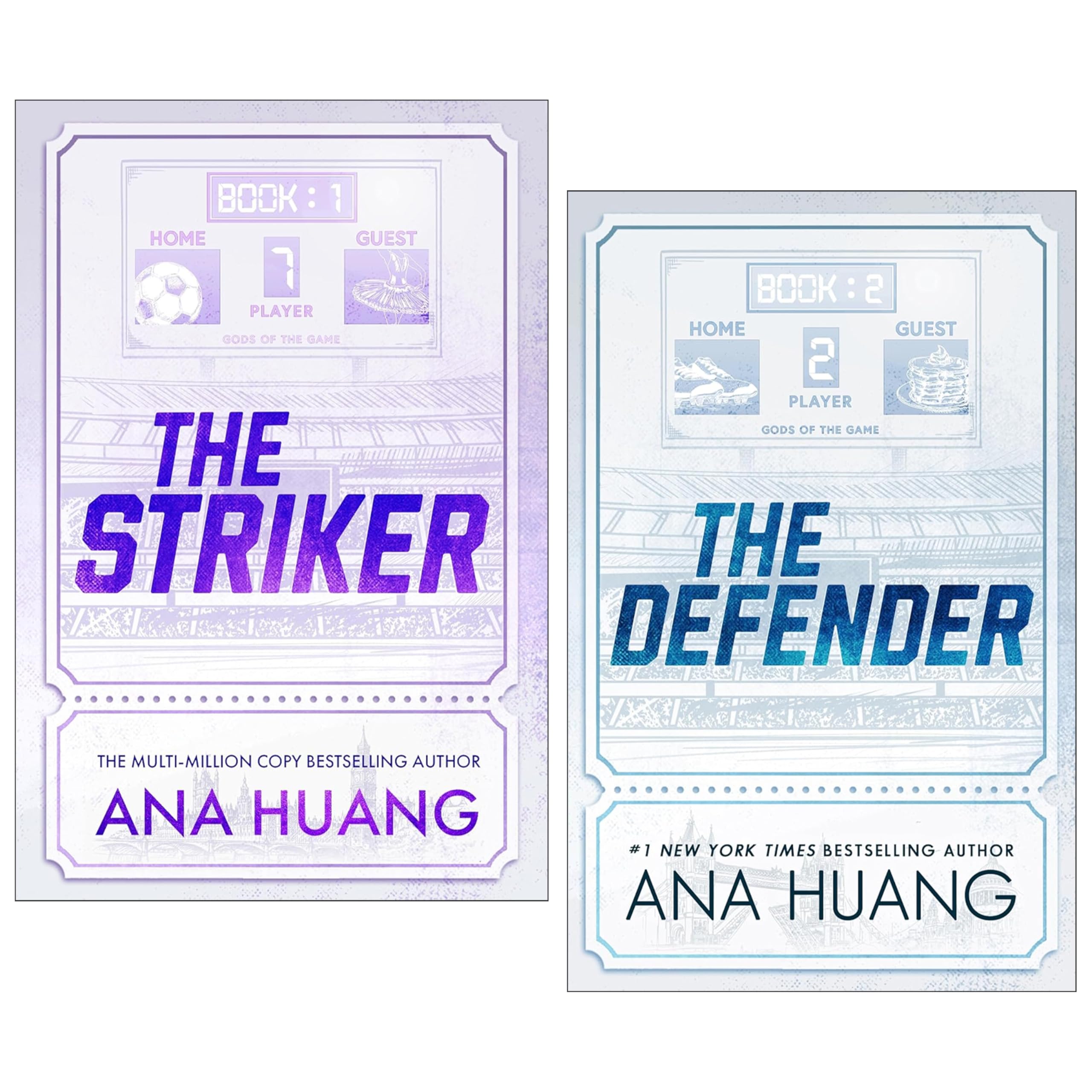 Gods of the Game Series by Ana Huang 2 Books Collection Set - The Striker and The Defender paperback front covers