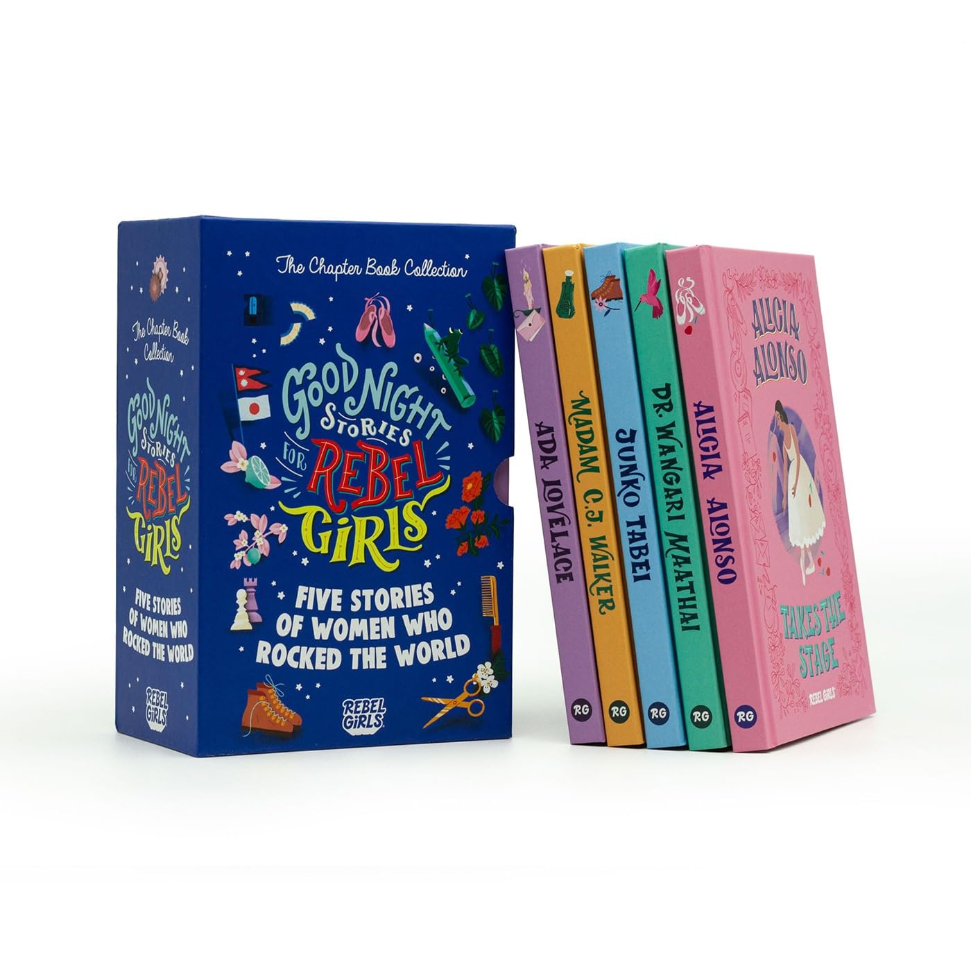 Good Night Stories for Rebel Girls: The Chapter Book Collection 5 book hardcover boxed set featuring Ada Lovelace, Madam C. J. Walker, Wangari Maathai, Junko Tabei, and Alicia Alonso