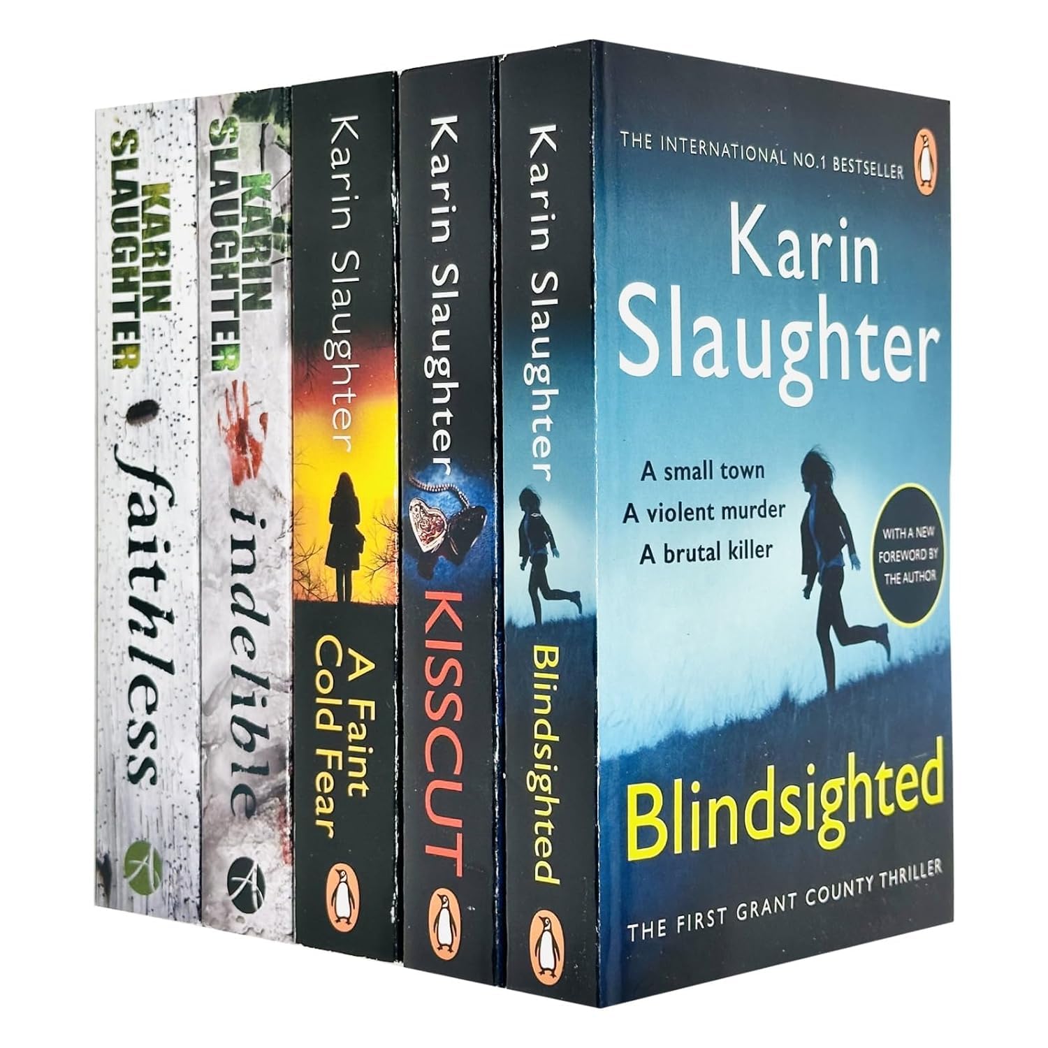 Grant County Series 5-book paperback set by Karin Slaughter - front cover of the full 5-book set fanned out, showing all spines.