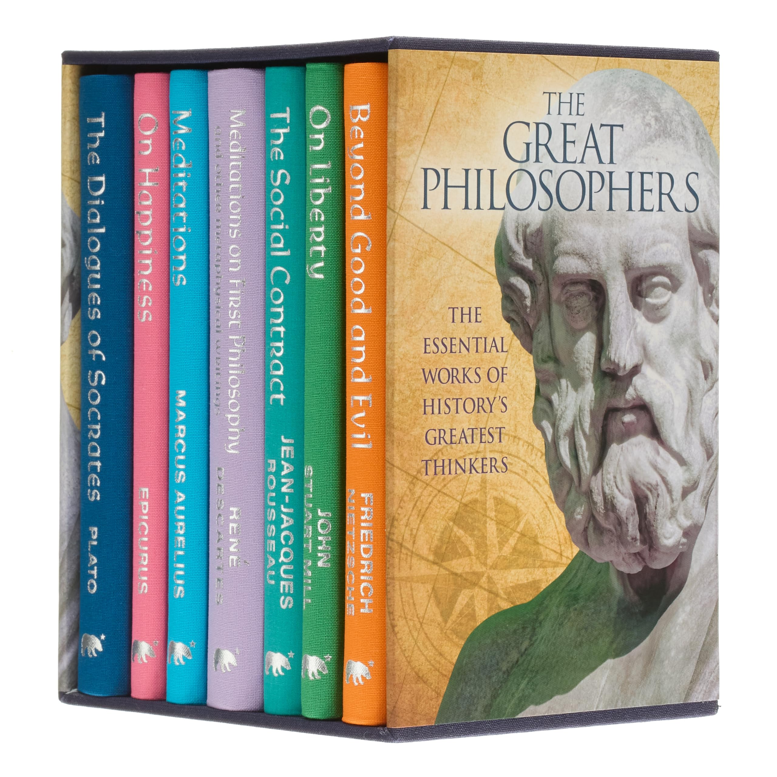 The Great Philosophers Collection 7-book hardback boxed set with clothbound gold-embossed covers, front cover of the slipcase