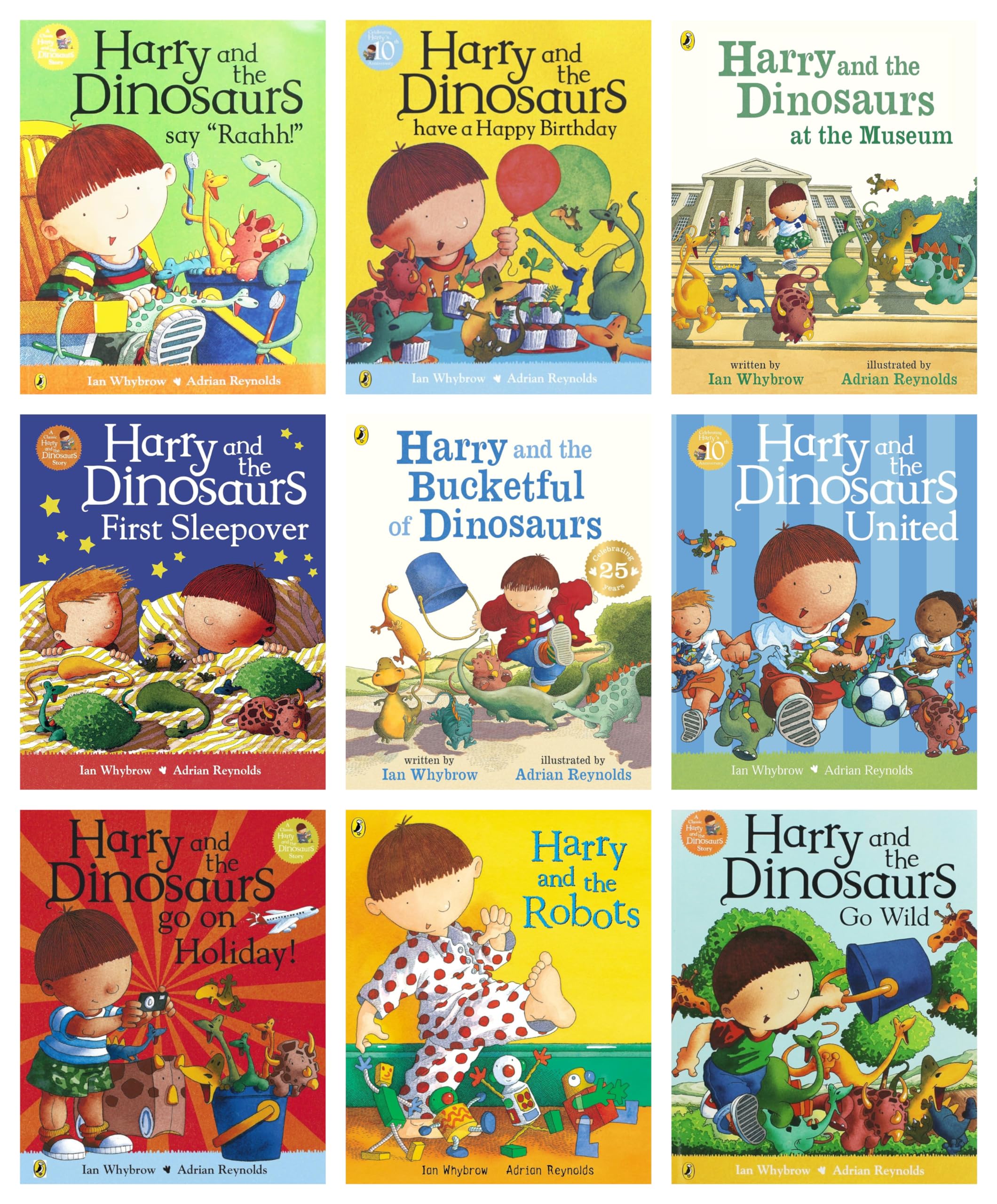 Harry and the Bucketful of Dinosaurs 9 books collection set by Ian Whybrow, paperback front covers for ages 3-7