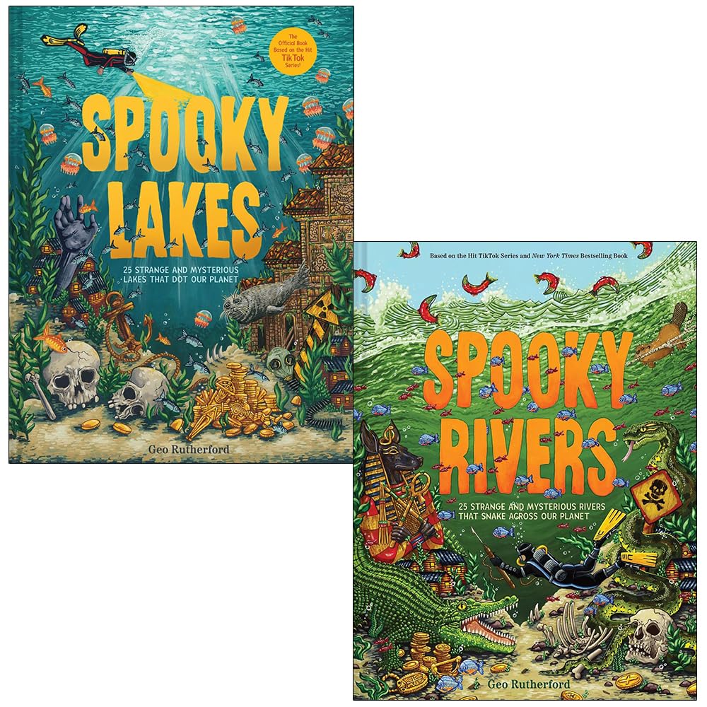 Haunted Hydrology 2 Books Collection Set by Geo Rutherford - front covers of Spooky Lakes and Spooky Rivers hardcover books