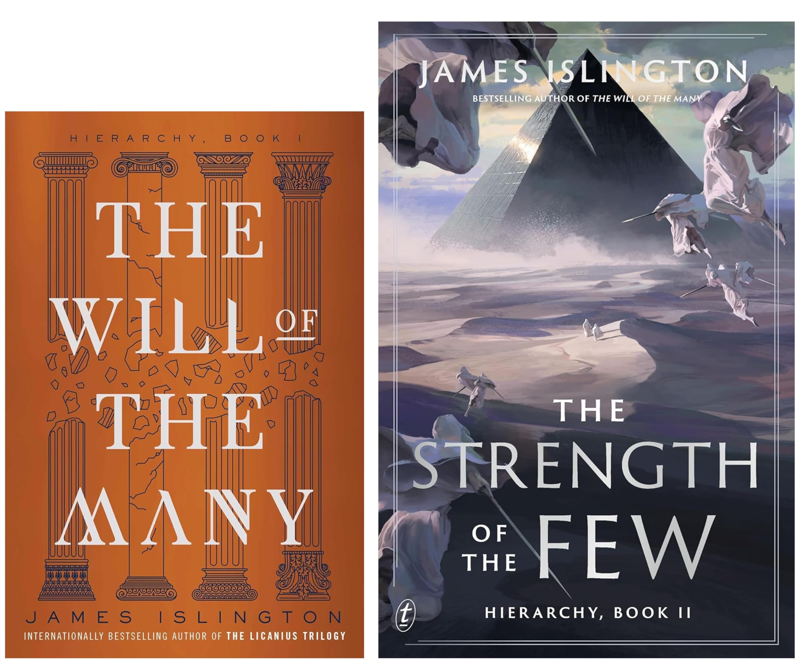 Hierarchy Series by James Islington 2-book collection set featuring The Will of the Many and The Strength of the Few in hardback and paperback
