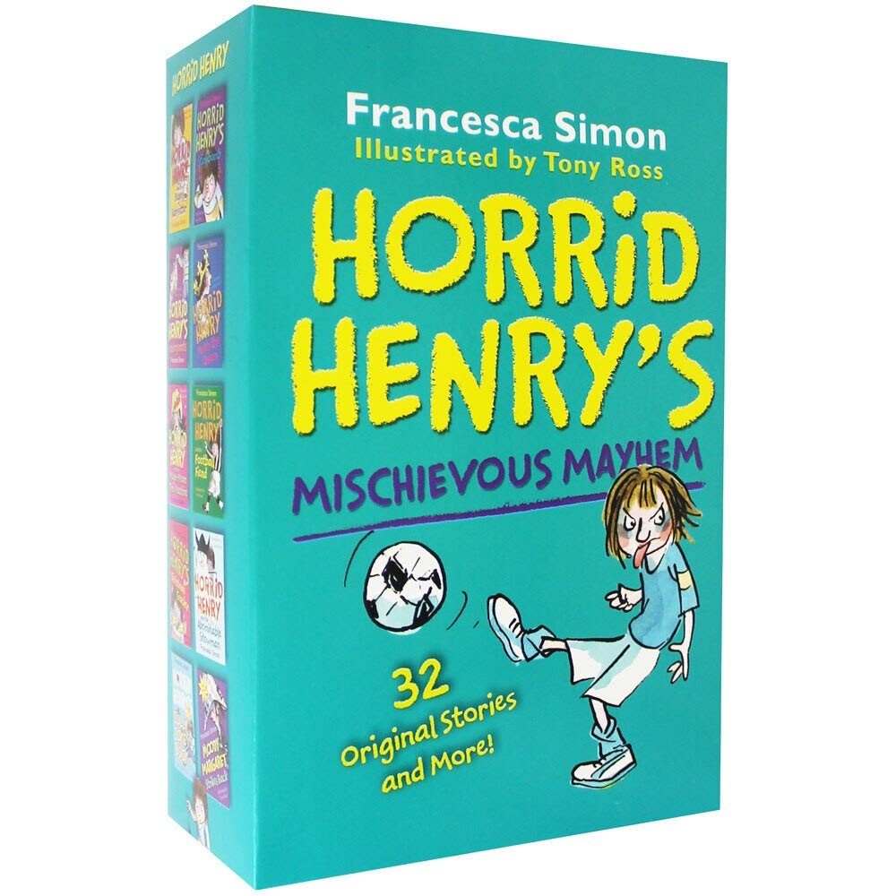 Horrid Henry's Mischievous Mayhem 10 Books Collection Set by Francesca Simon, paperback box set front cover, ages 7-9