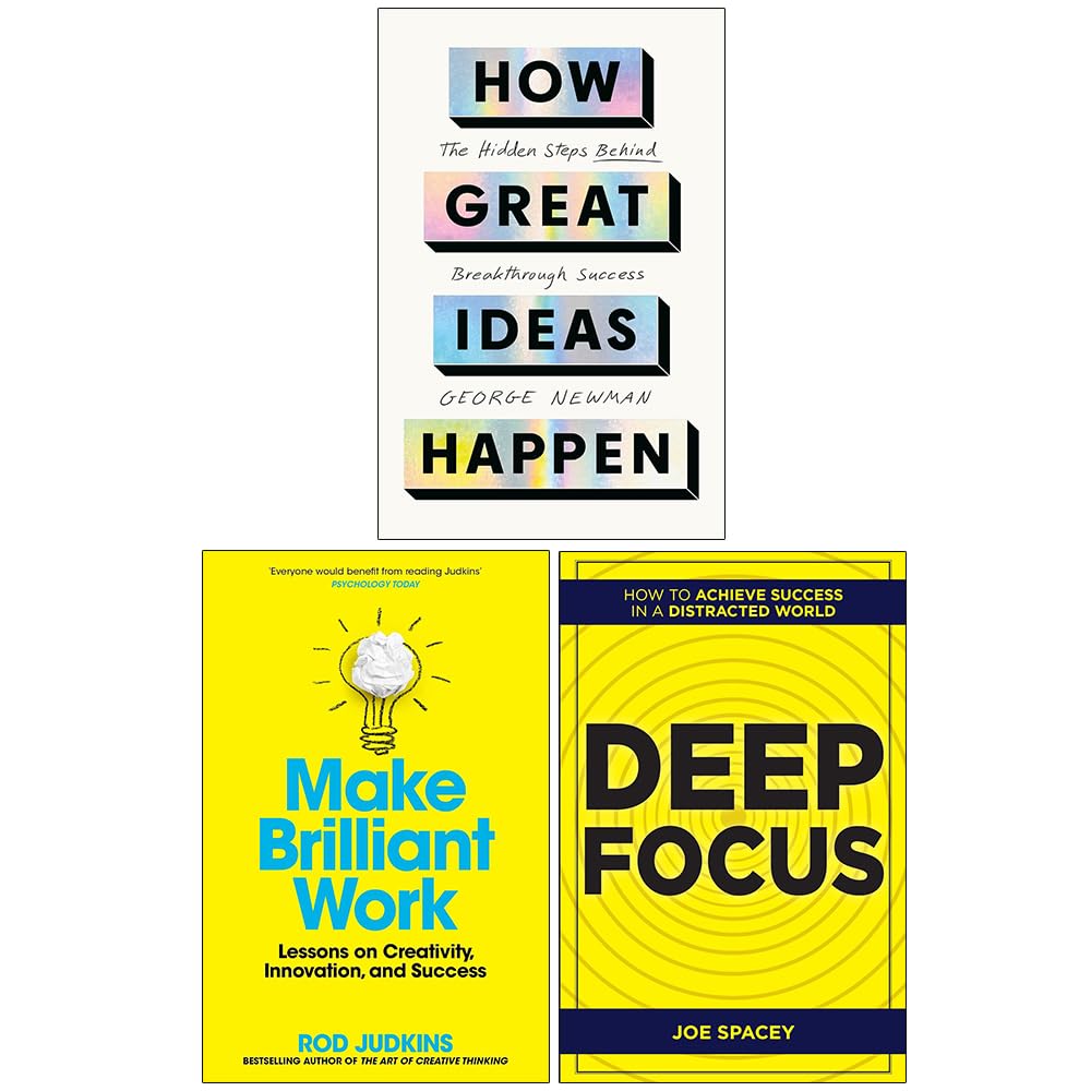 Front covers of How Great Ideas Happen, Make Brilliant Work and Deep Focus 3-book paperback collection set