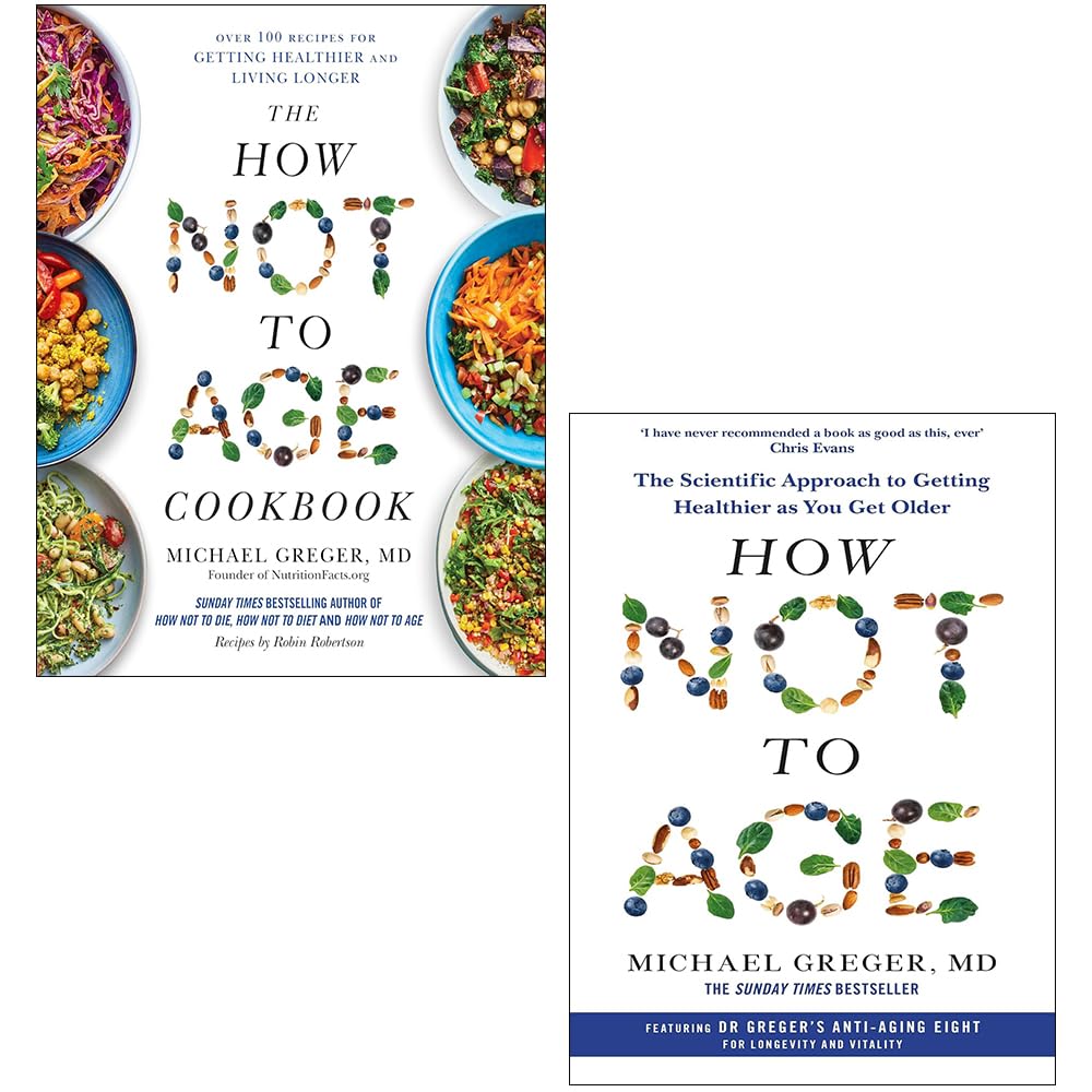 Front cover of the Michael Greger How Not to Age 2 Books Collection Set featuring How Not to Age and The How Not to Age Cookbook