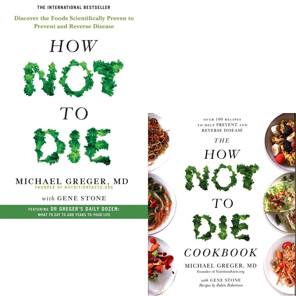 Front covers of the How Not to Die 2-book paperback set by Michael Greger, showing How Not to Die and How Not to Die Cookbook side by side.