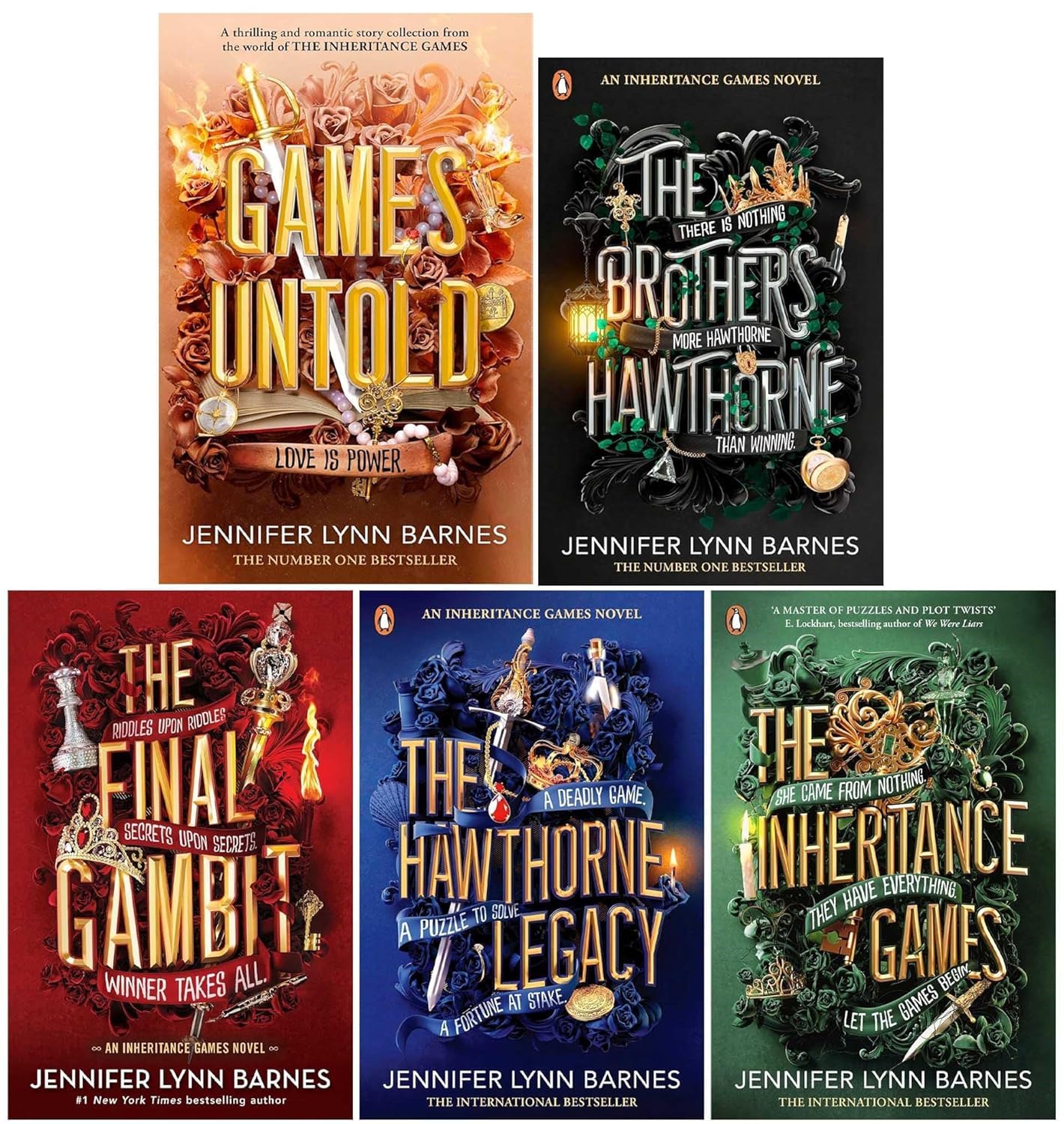 The Inheritance Games Series by Jennifer Lynn Barnes 5 books collection set, front cover of the box set showing all five titles
