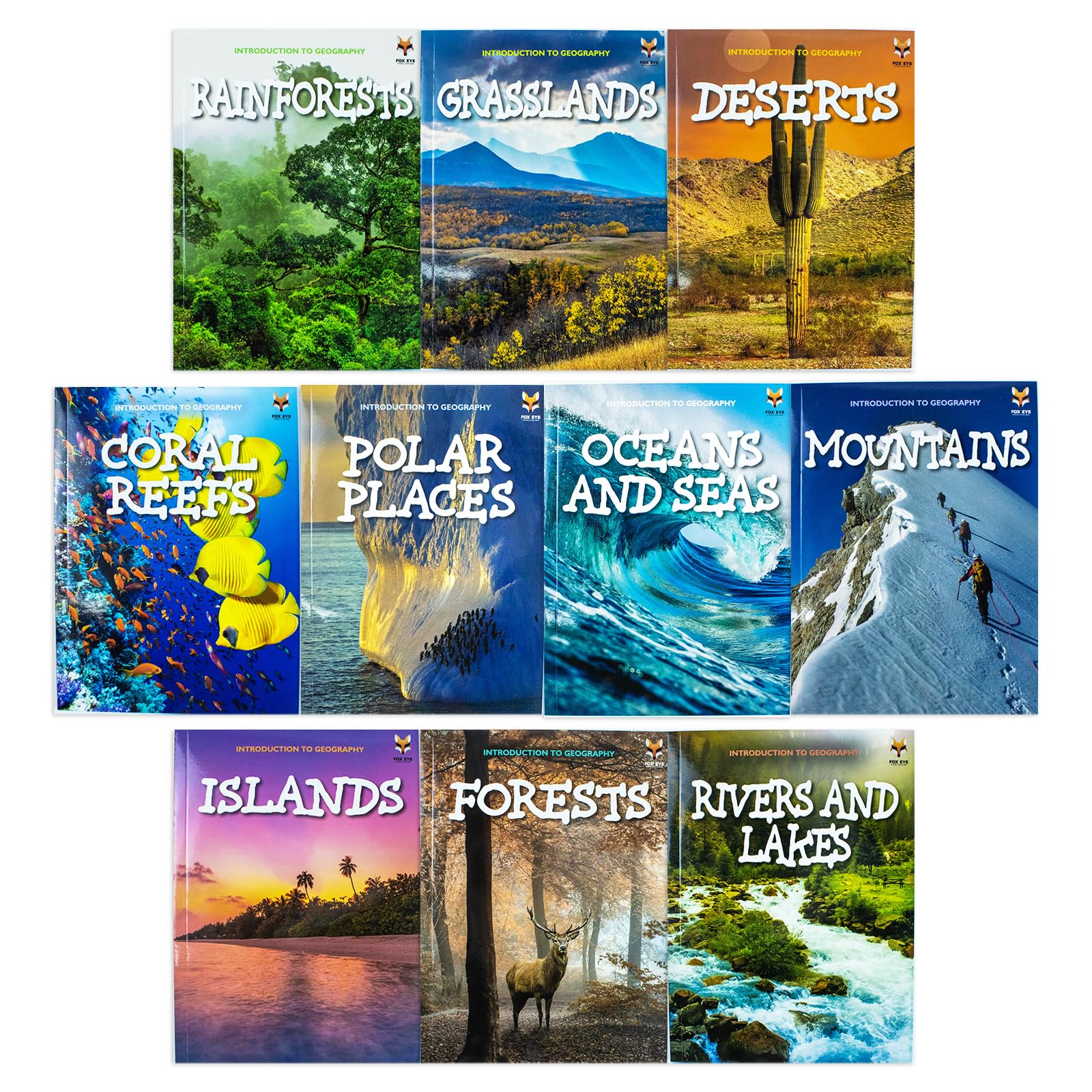 Front cover of the full Introduction to Geography for Beginners 10-book paperback set by Jasmine Brooke