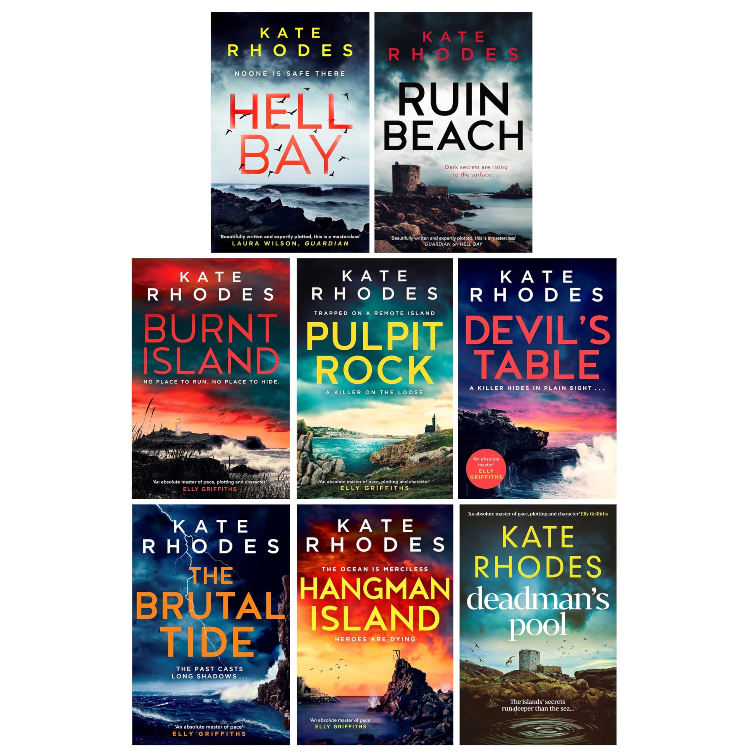 Isles of Scilly Mysteries by Kate Rhodes 8 book paperback collection set front covers, DI Ben Kitto crime fiction series