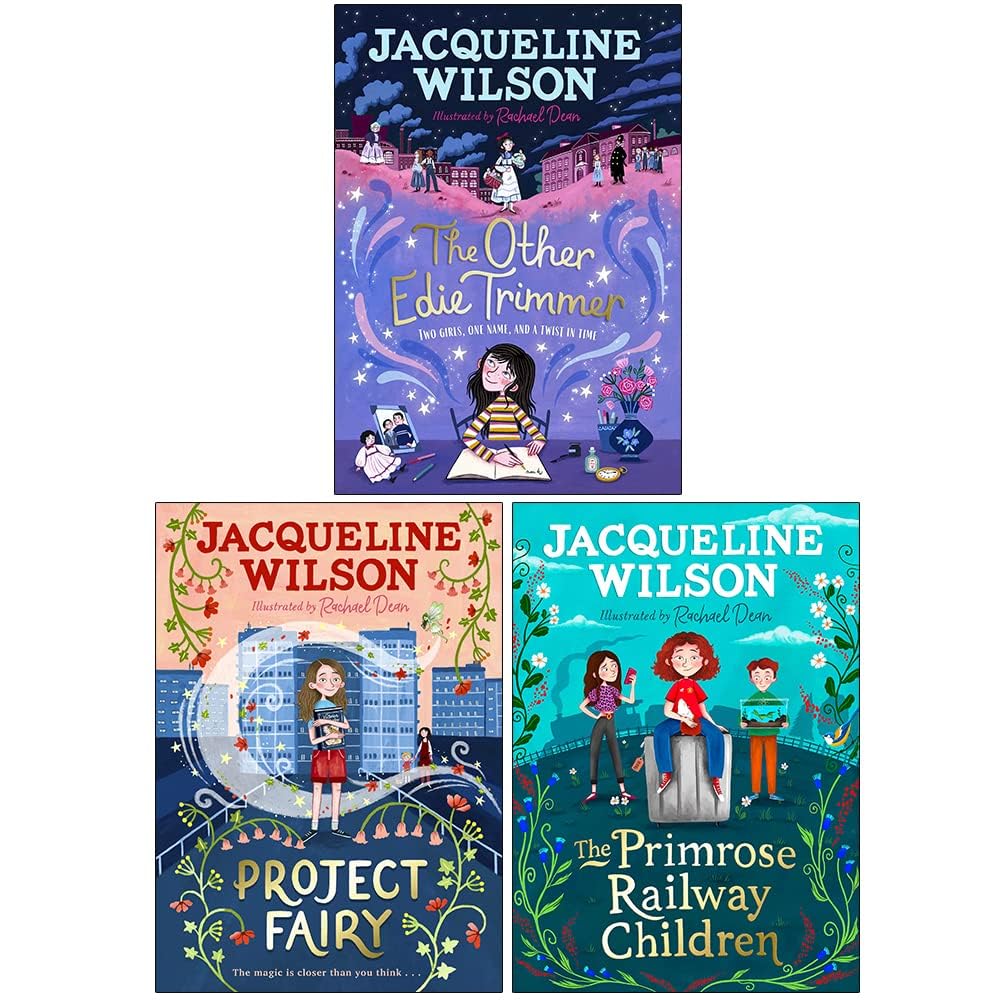Front covers of Jacqueline Wilson 3 Books Collection Set - The Other Edie Trimmer, Project Fairy, The Primrose Railway Children paperback books for ages 7-9
