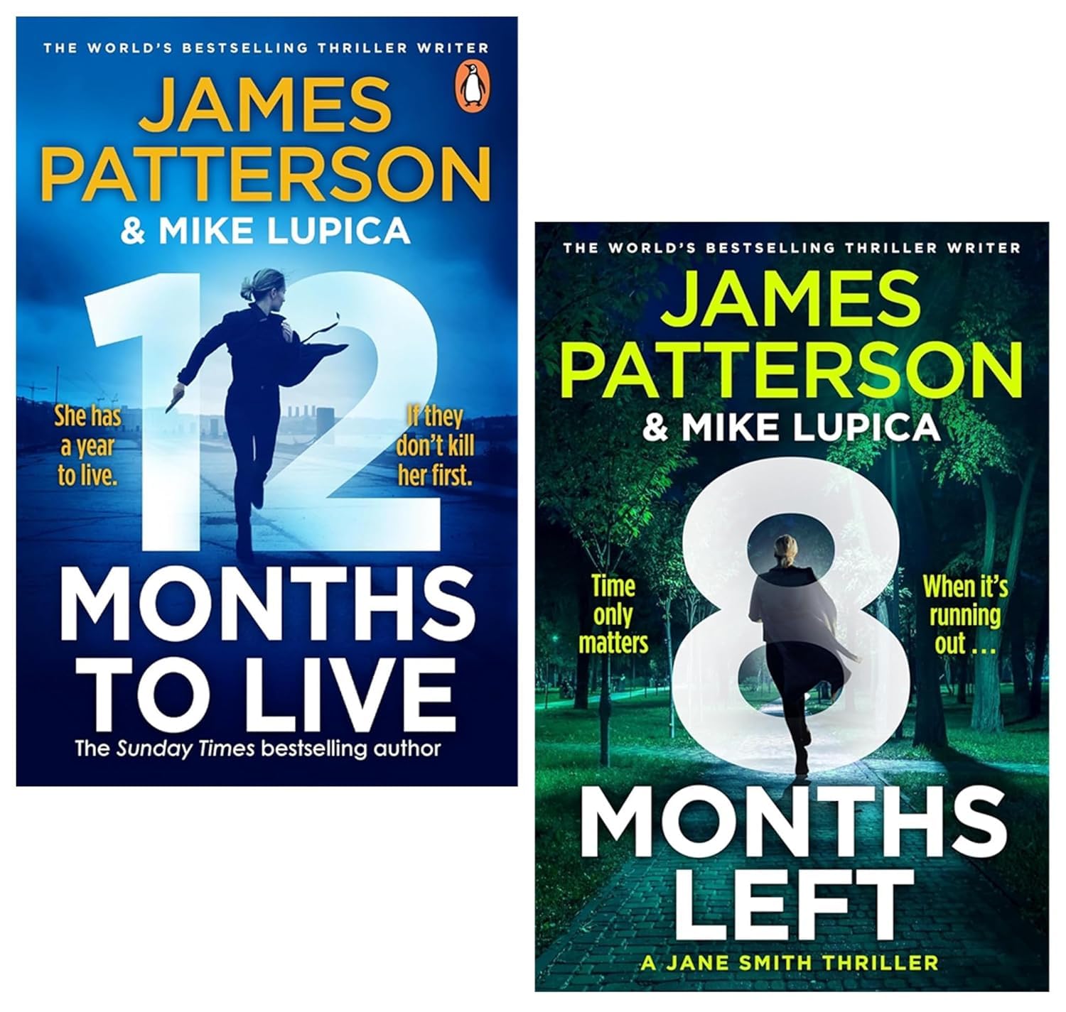 Jane Smith Series by James Patterson and Mike Lupica 2-book paperback collection set featuring 12 Months to Live and 8 Months Left, front covers