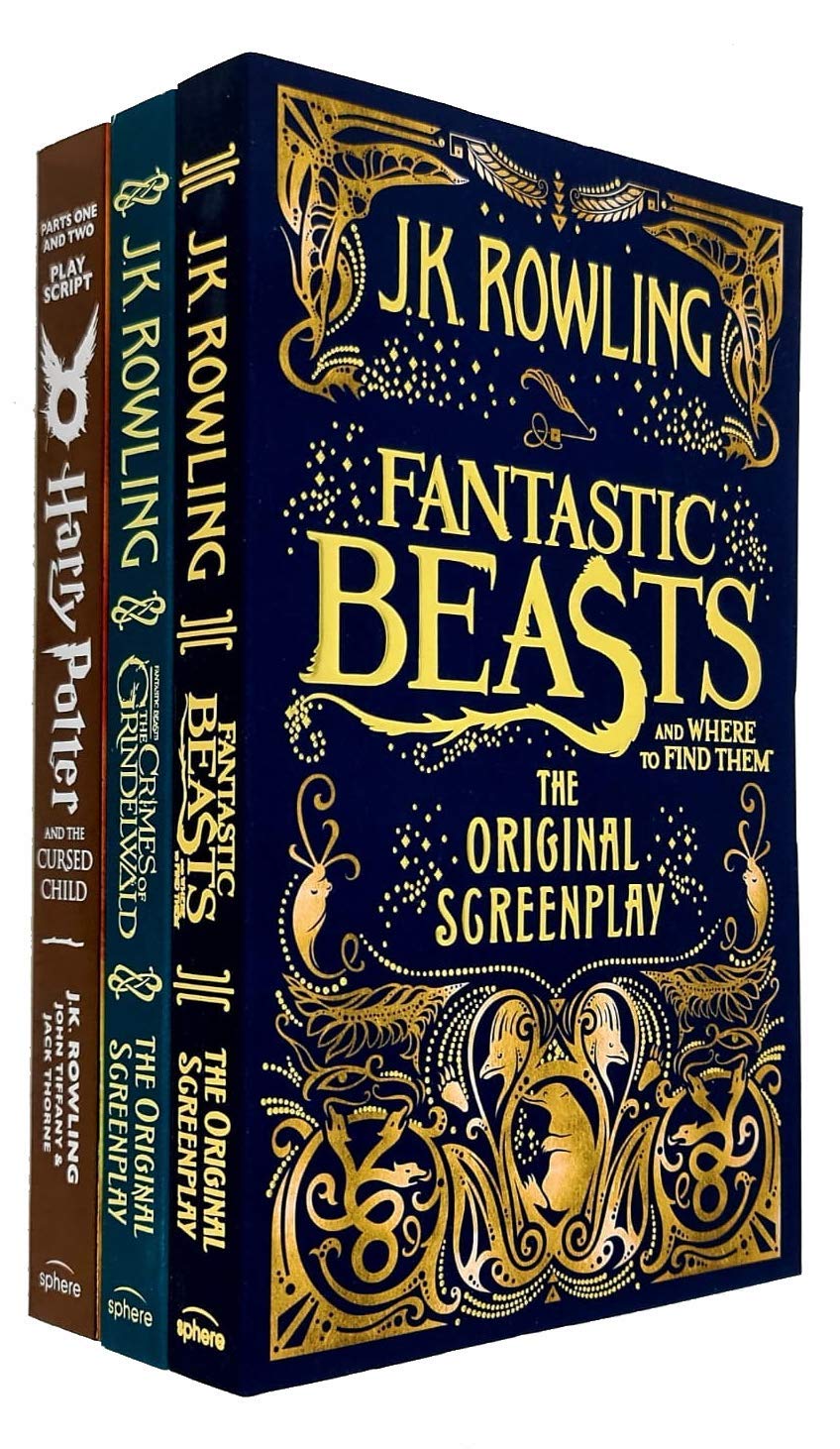 Front cover of J.K. Rowling Wizarding World 3 book paperback collection set featuring Harry Potter and the Cursed Child and Fantastic Beasts