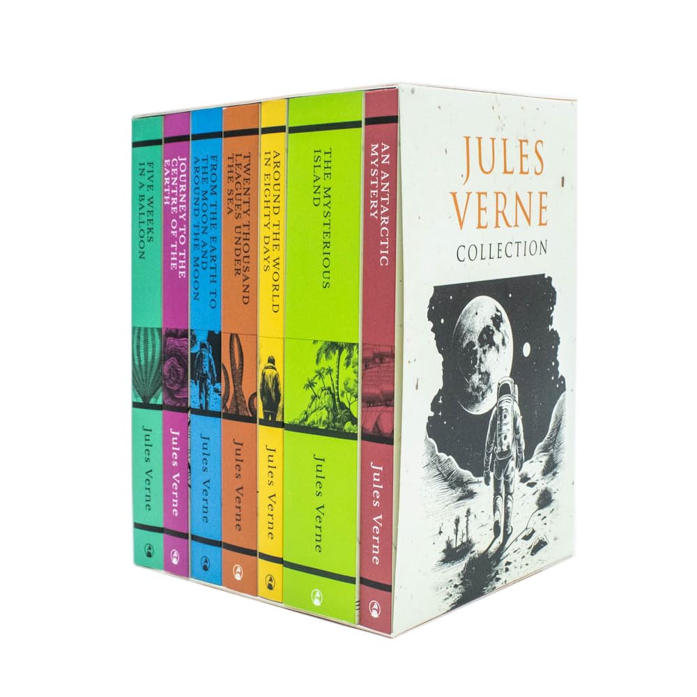 Jules Verne 7 Books Collection Set paperback front cover, classic adventure fiction box set
