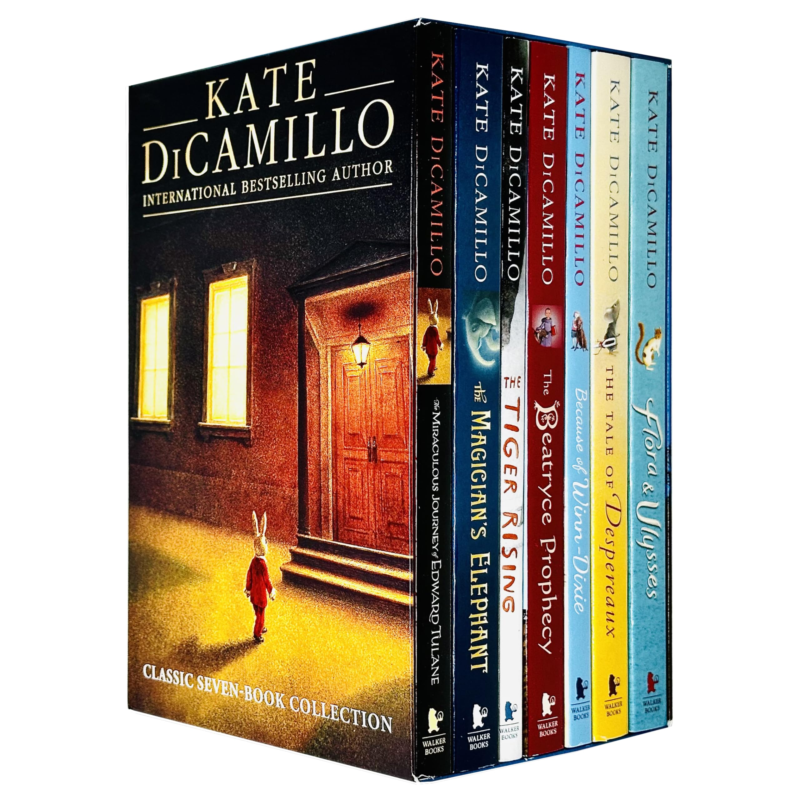 Front cover of the Kate DiCamillo Classic 7 Books Collection Set paperback box, showing all seven titles bundled together for ages 7-11.