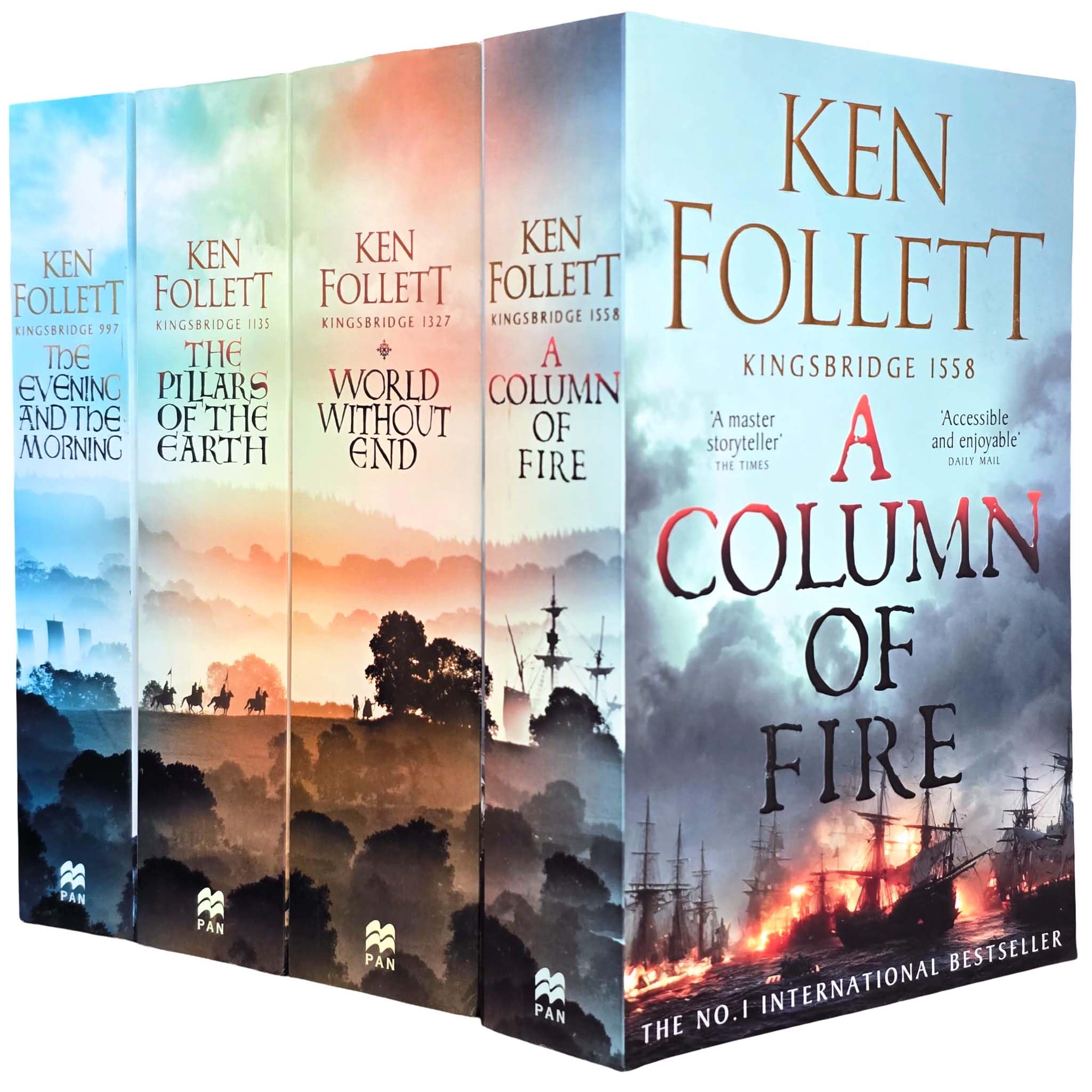 Kingsbridge Novels Collection by Ken Follett, set of 4 paperback historical fiction books, front covers displayed together