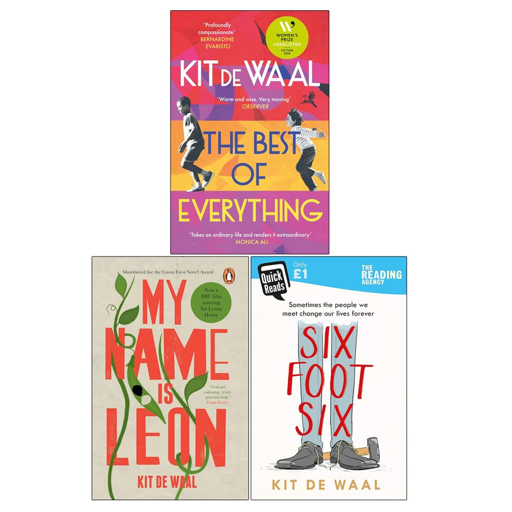 Front cover of Kit de Waal 3 Books Collection Set paperback featuring The Best of Everything, My Name Is Leon, and Six Foot Six