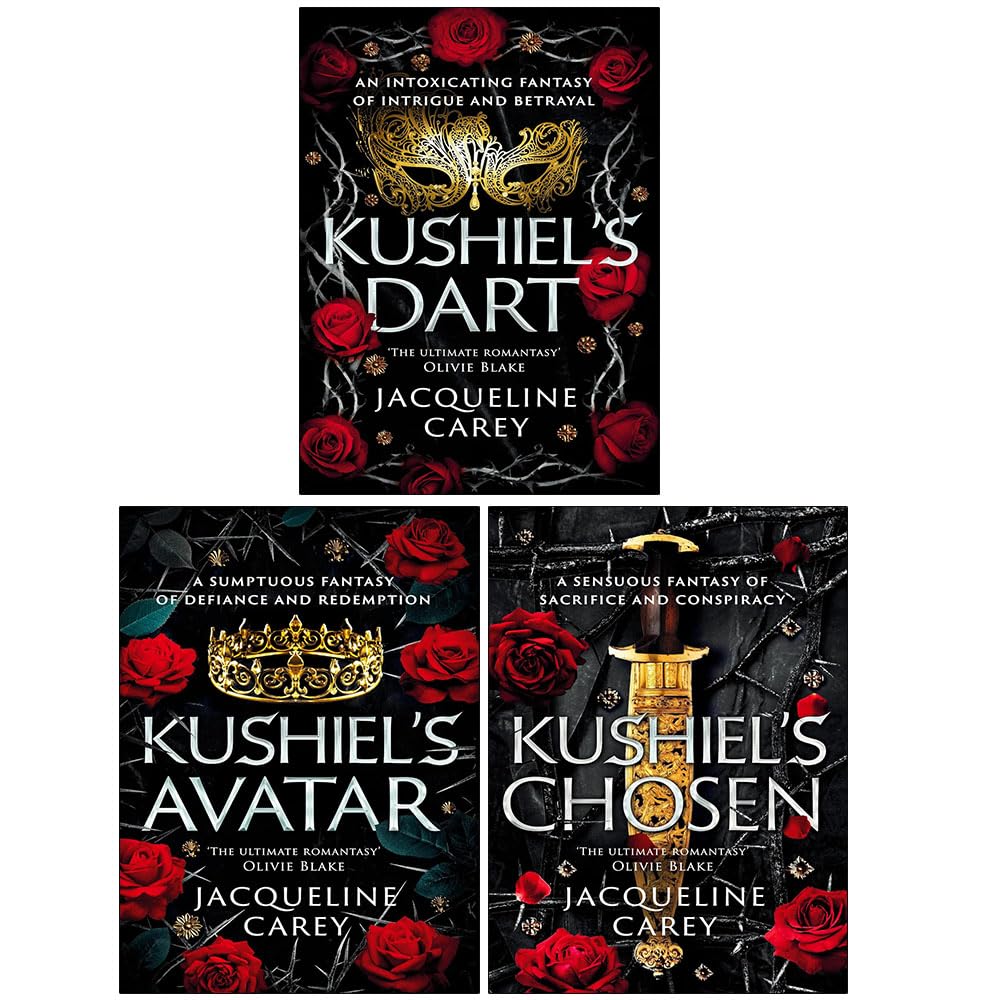 Kushiel's Legacy 3 Books Collection Set by Jacqueline Carey - front covers of Kushiel's Dart, Kushiel's Chosen, and Kushiel's Avatar paperbacks