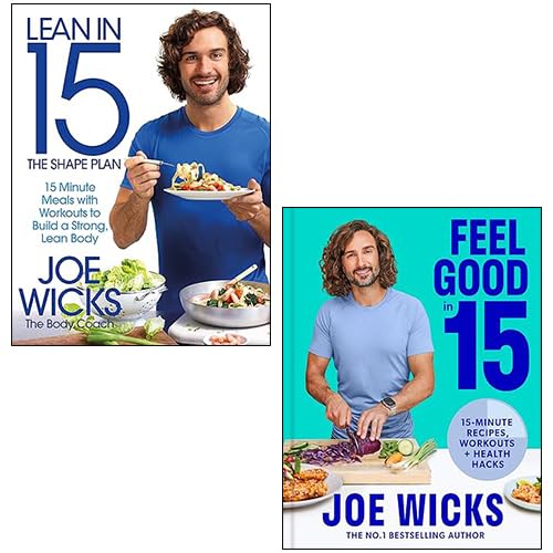 Front covers of Lean in 15: The Shape Plan and Feel Good in 15 by Joe Wicks, paperback 2-book set