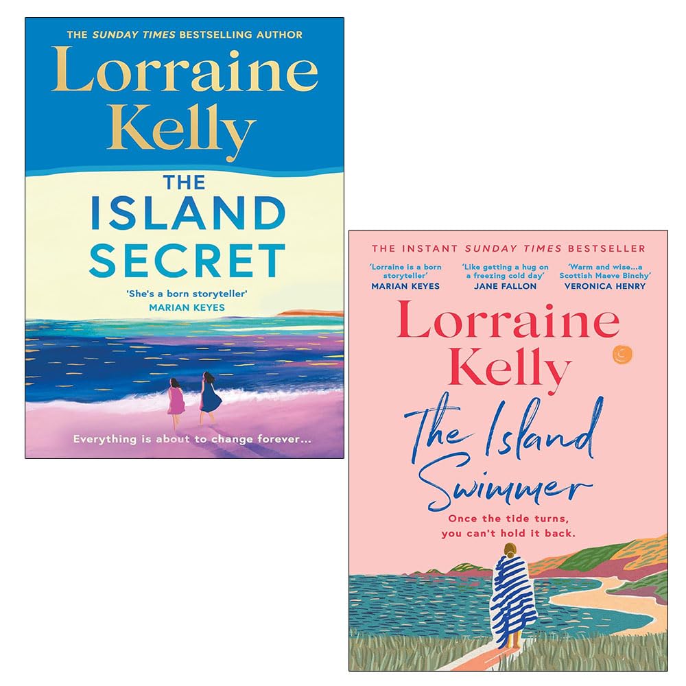 Front covers of Lorraine Kelly's The Island Swimmer paperback and The Island Secret hardback, 2 books collection set
