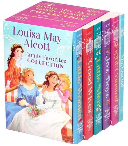Louisa May Alcott Family Favorites Collection 6 Books Paperback Set front cover box art featuring Little Women and companion titles