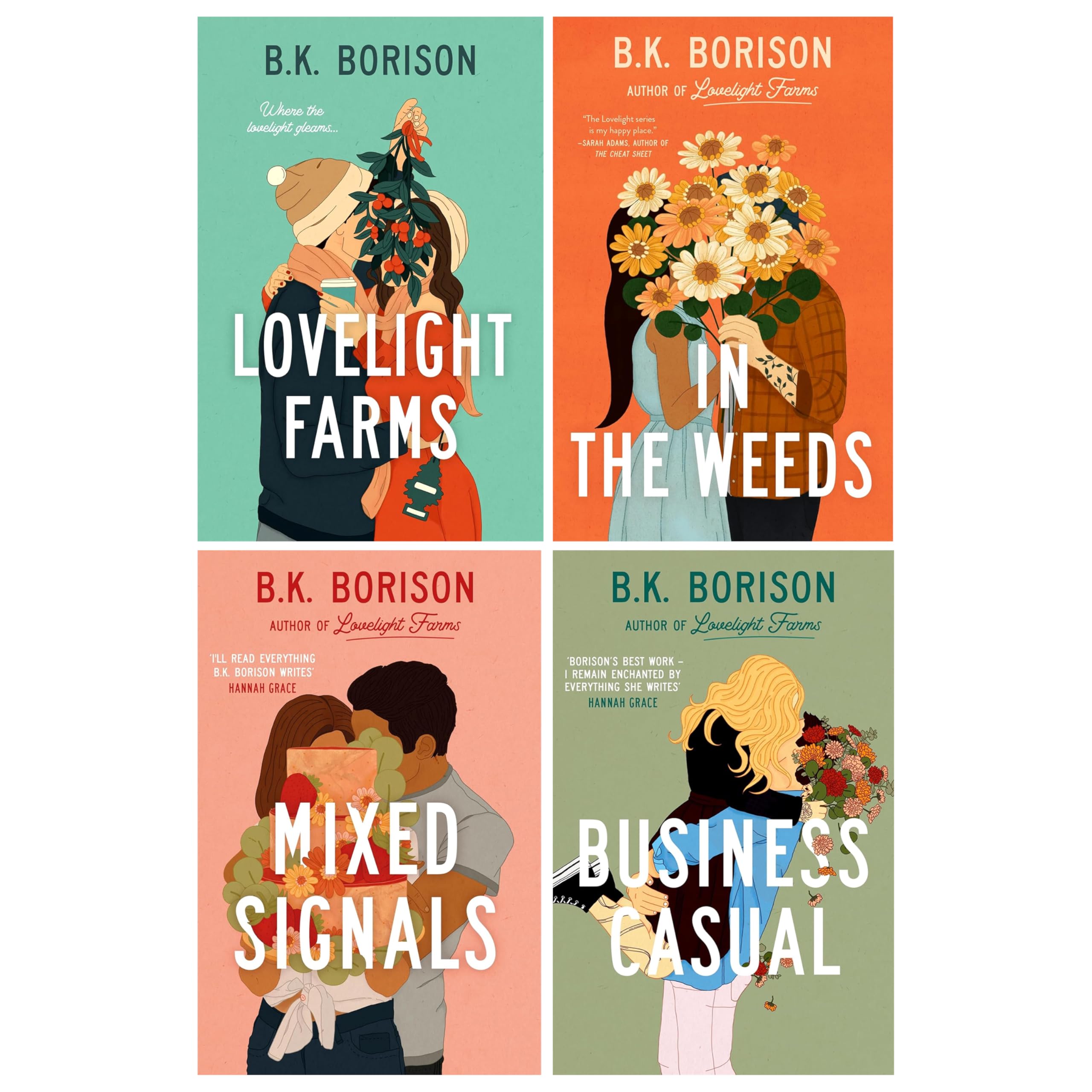 Lovelight Series by B.K. Borison 4-book paperback collection set, front cover art showing all four titles: Lovelight Farms, In the Weeds, Mixed Signals, and Business Casual
