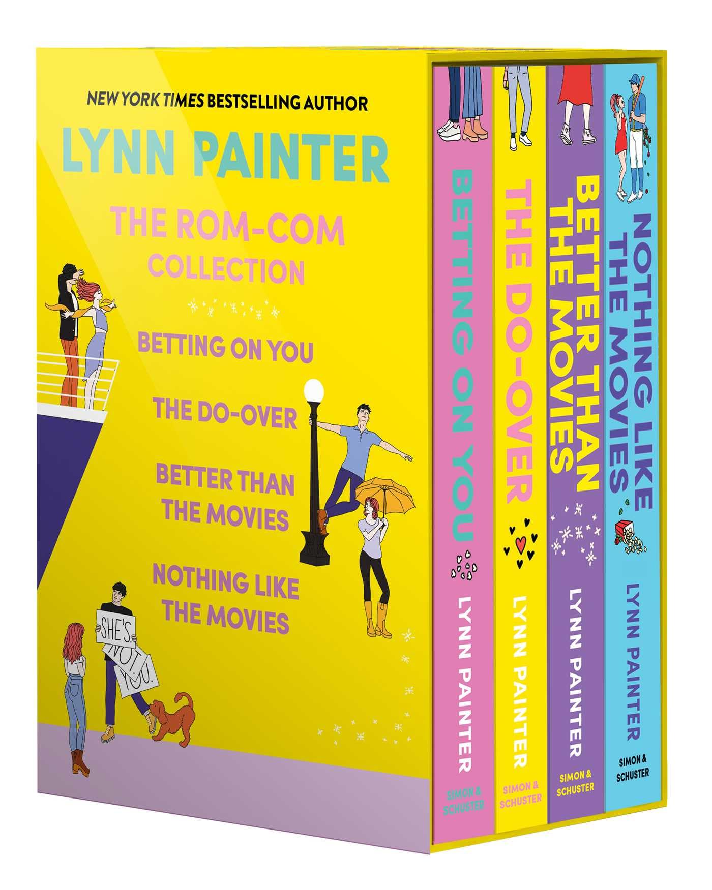 Front cover of Lynn Painter: The Rom-Com Collection 4-book paperback set featuring Better Than the Movies, Betting on You, The Do-Over, and Nothing Like the Movies