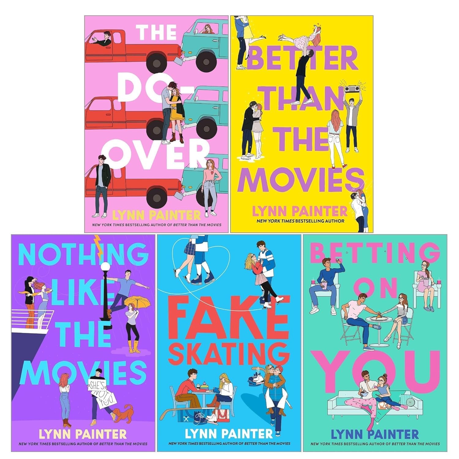 Lynn Painter Rom-Coms 5 Books Collection Set paperback front covers featuring Better Than the Movies and Nothing Like the Movies