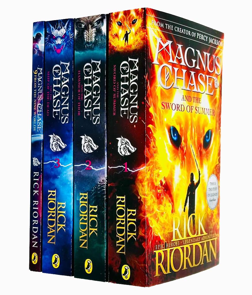 Magnus Chase and the Gods of Asgard 4 books paperback collection set by Rick Riordan, front covers displayed together