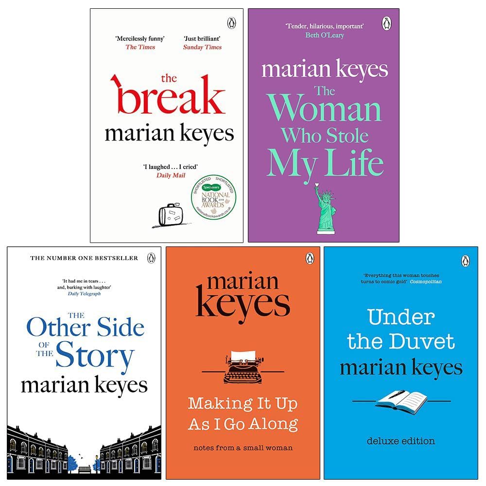 Marian Keyes 5 Books Collection Set paperback stack showing all five spines on a wooden surface
