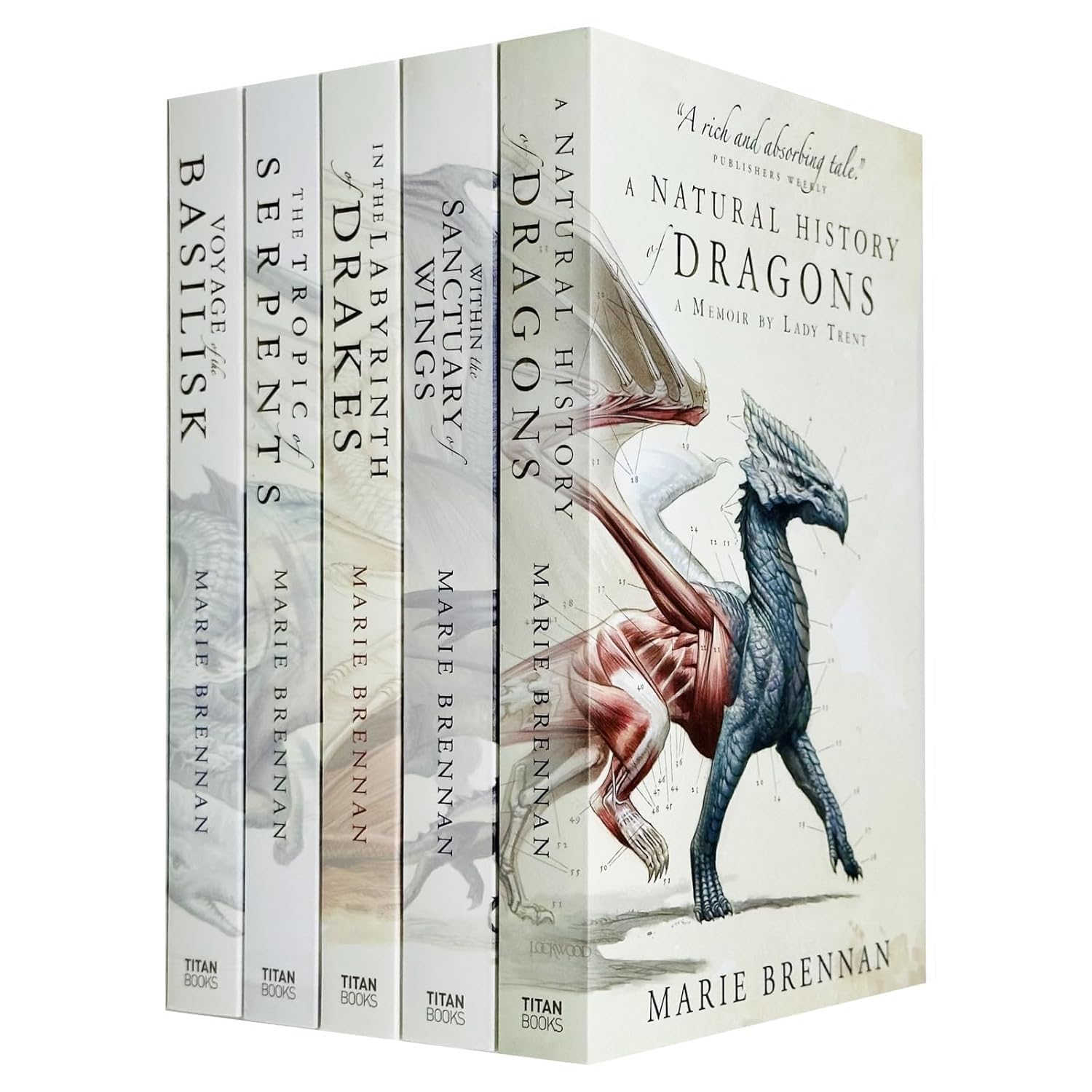 Memoirs of Lady Trent by Marie Brennan 5-book paperback collection set front cover, A Natural History of Dragons fantasy series