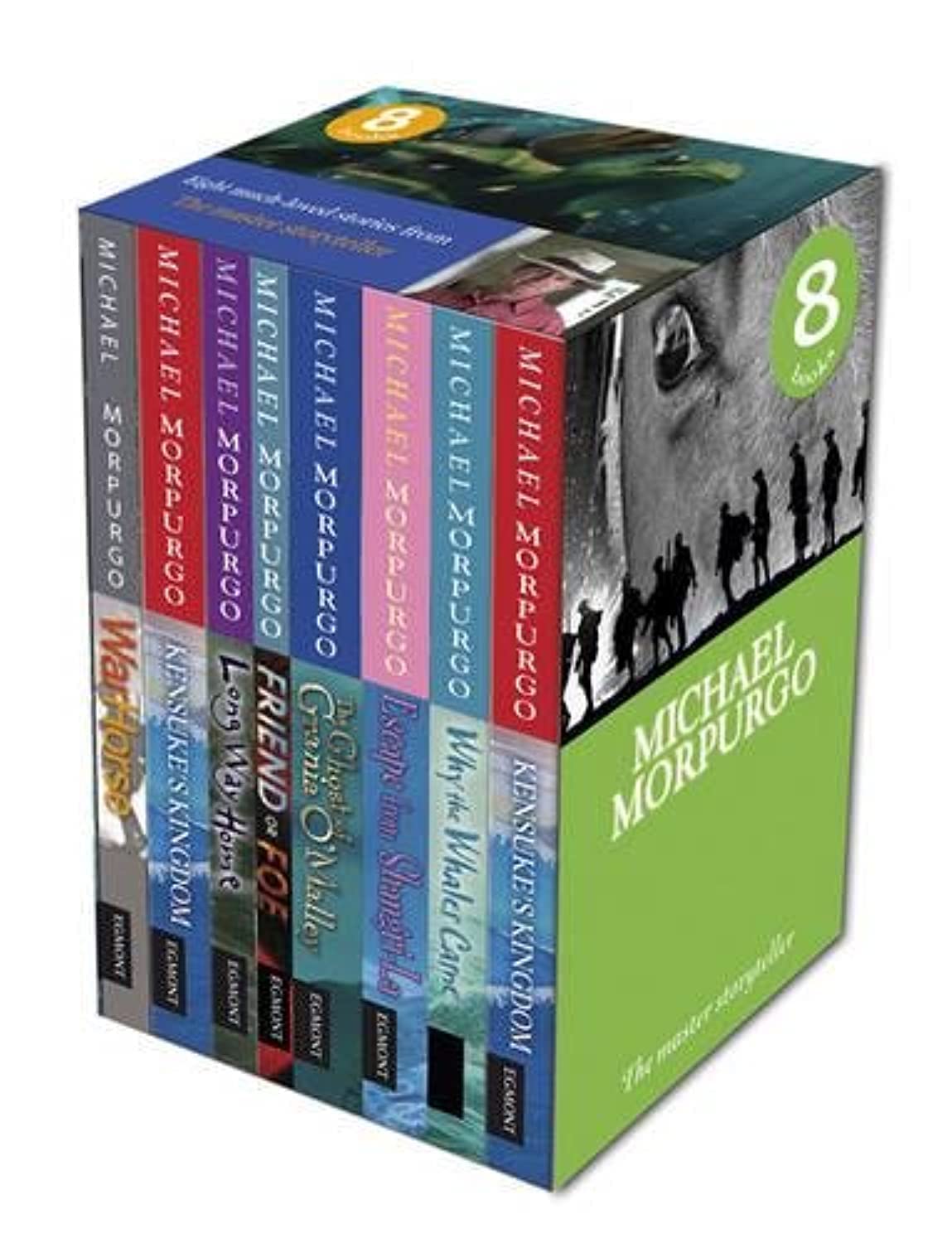 Michael Morpurgo Collection 8 Book Box Set paperback - front cover of the boxed set featuring War Horse and The Wreck of the Zanzibar