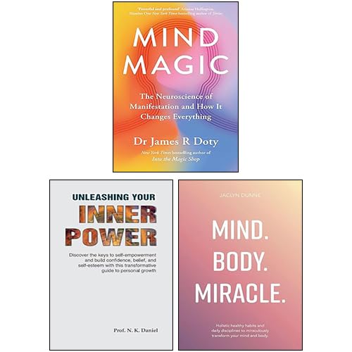 Front covers of the Mind Magic, Mind Body Miracle, and Unleashing Your Inner Power 3-book paperback nonfiction set.