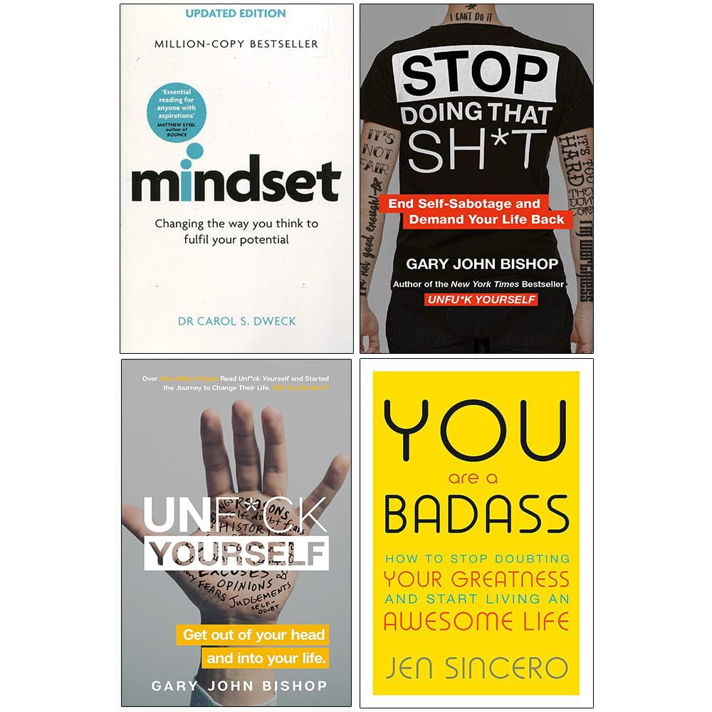 Mindset - Updated Edition by Carol S. Dweck paperback front cover, part of the 4 books self-help collection set