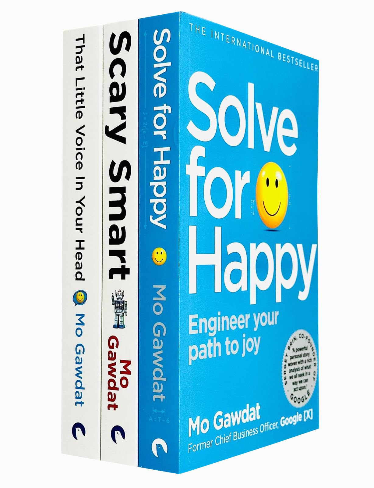 Mo Gawdat 3 Books Collection Set paperback front cover featuring Solve for Happy, Scary Smart, and That Little Voice in Your Head