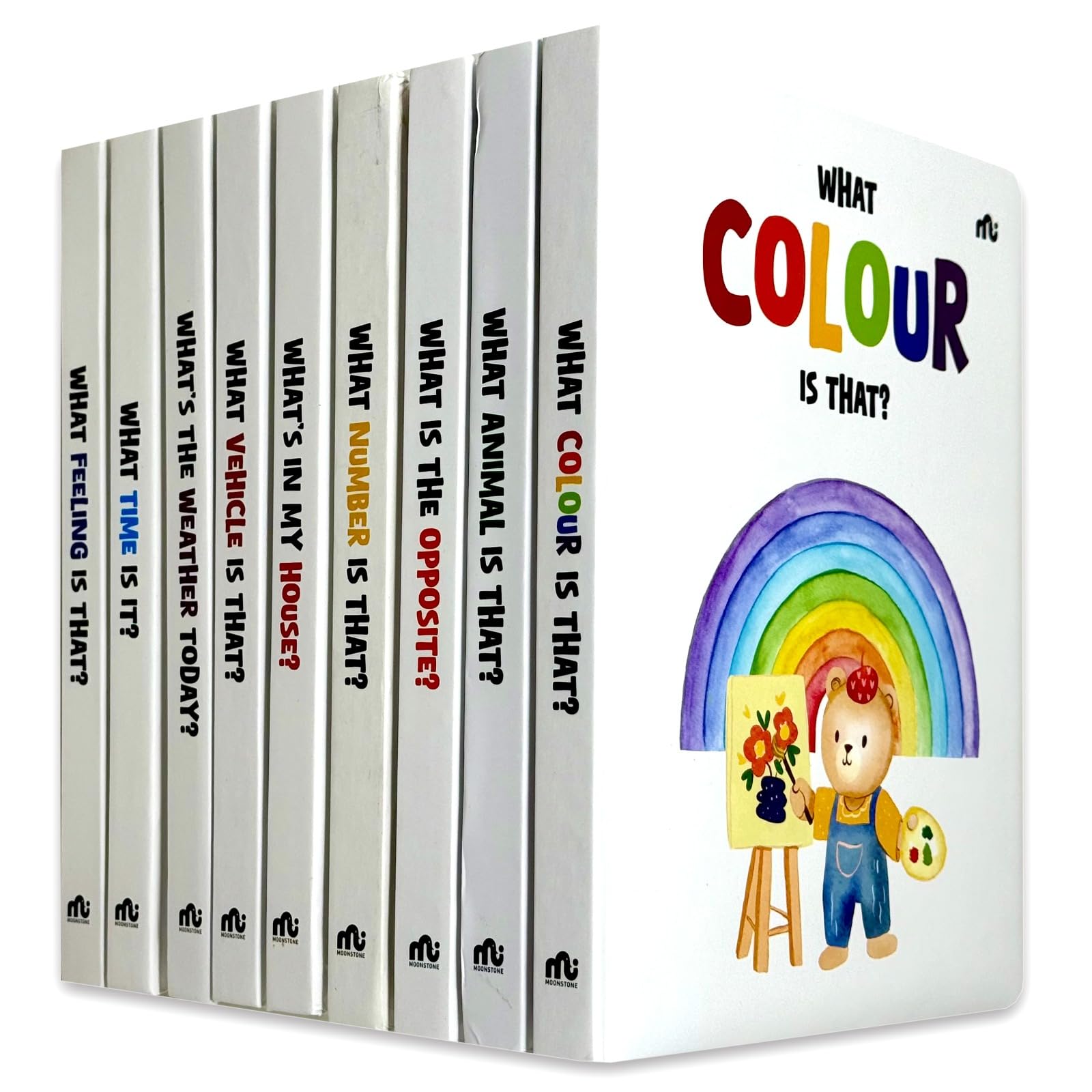 My First Learning 9 Books Collection Set by Moonstone - front cover of the full board book set showing colours, animals, and numbers titles