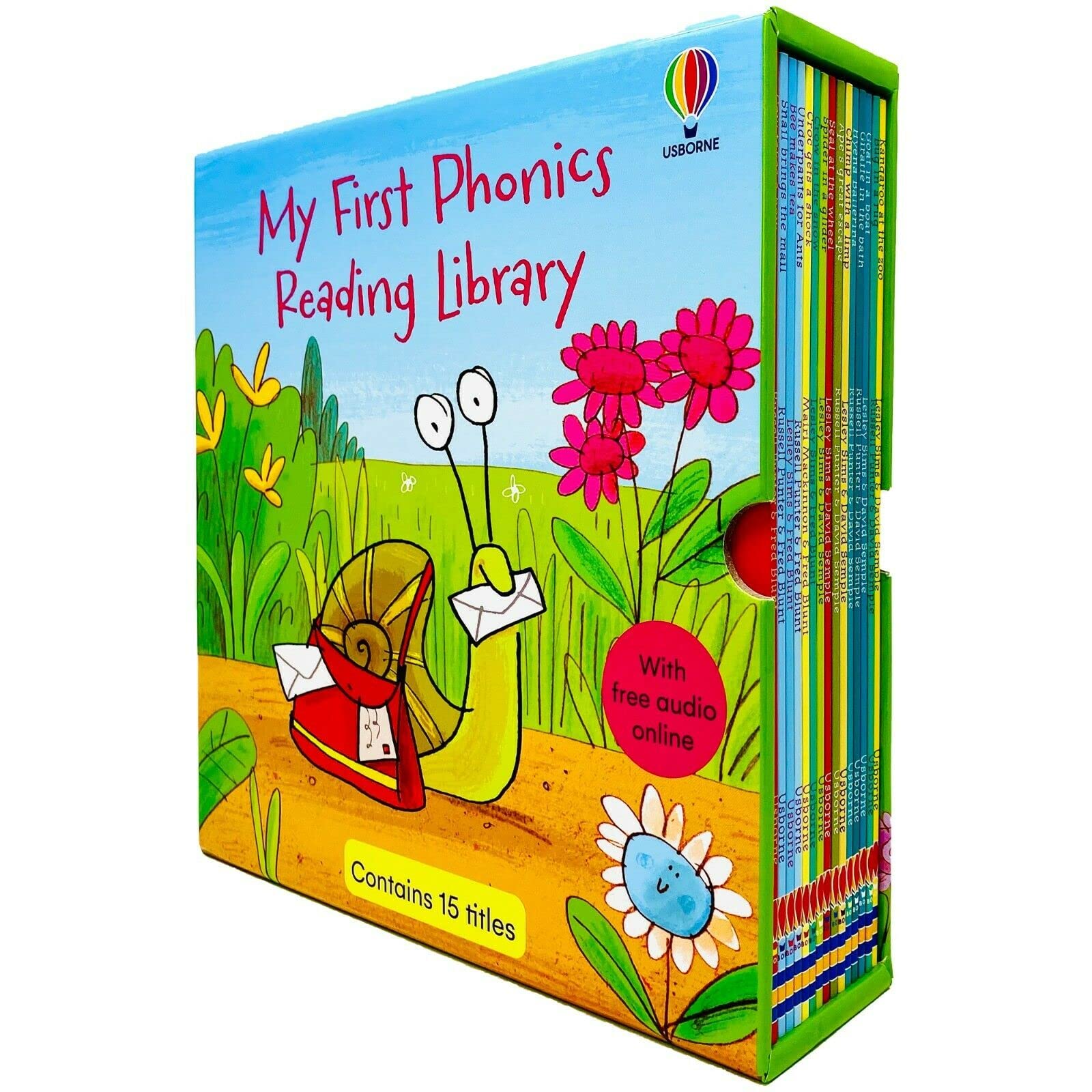 Front cover of Usborne My First Phonics Reading Library 15 books paperback box set for ages 3-5