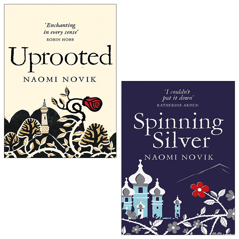 Front covers of Naomi Novik's Uprooted and Spinning Silver paperback 2 books collection set