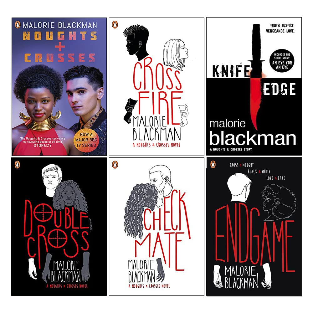 Front cover of the Noughts and Crosses 6-book paperback collection by Malorie Blackman on a white background.