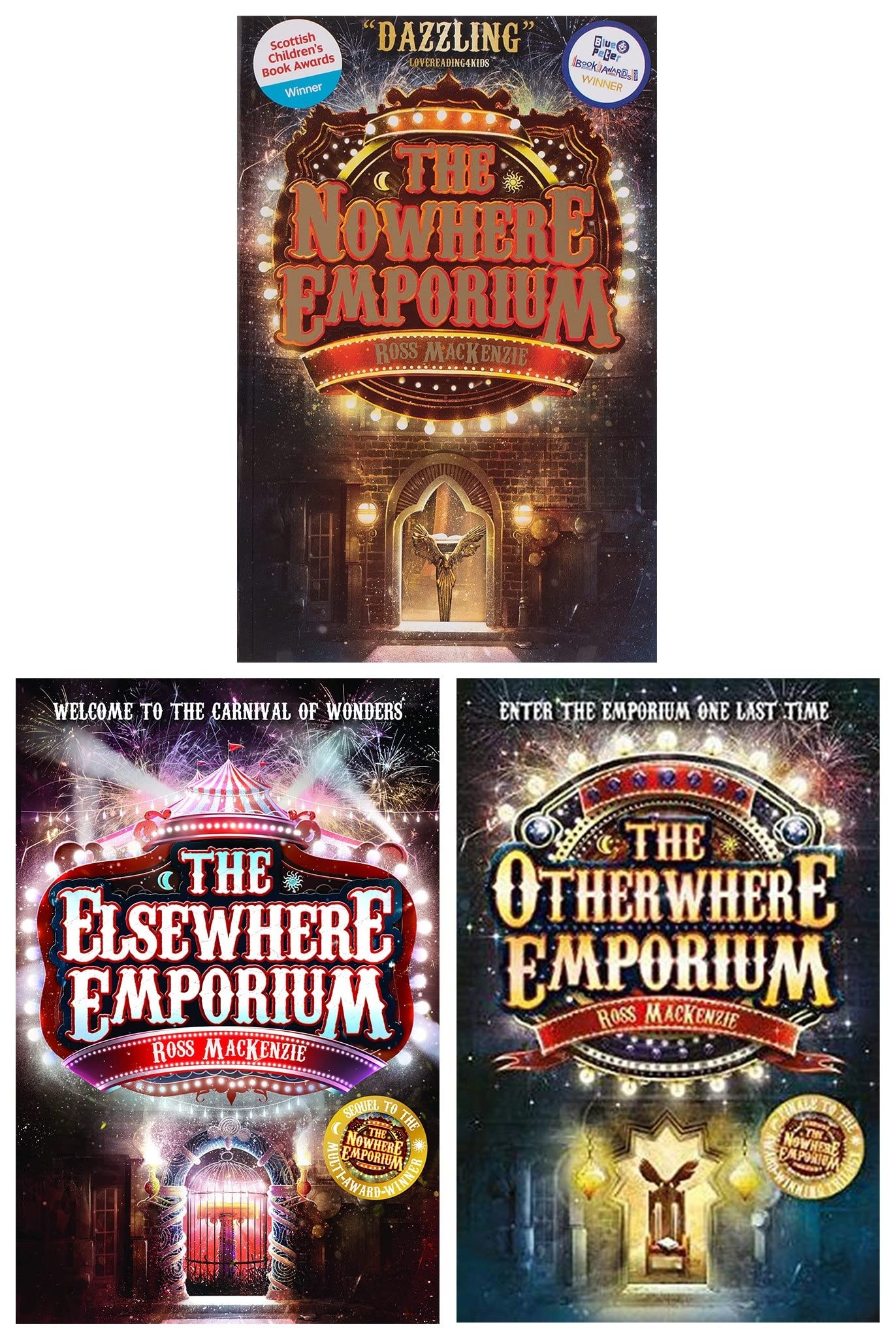 The Nowhere Emporium trilogy by Ross MacKenzie, 3 books paperback collection set front covers