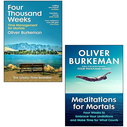 Oliver Burkeman 2-book paperback collection set featuring Four Thousand Weeks and Meditations for Mortals front covers.