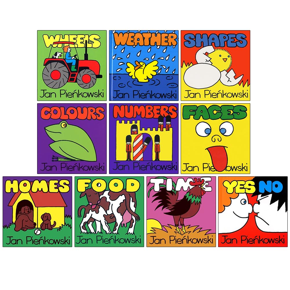 Front cover of the Jan Pienkowski 10 Books Collection Set, Ages 1-5 paperback concept books