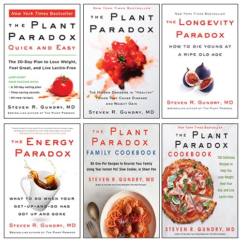 Full 6-book Plant Paradox collection set by Dr. Steven R. Gundry MD, hardcover and paperback titles fanned out